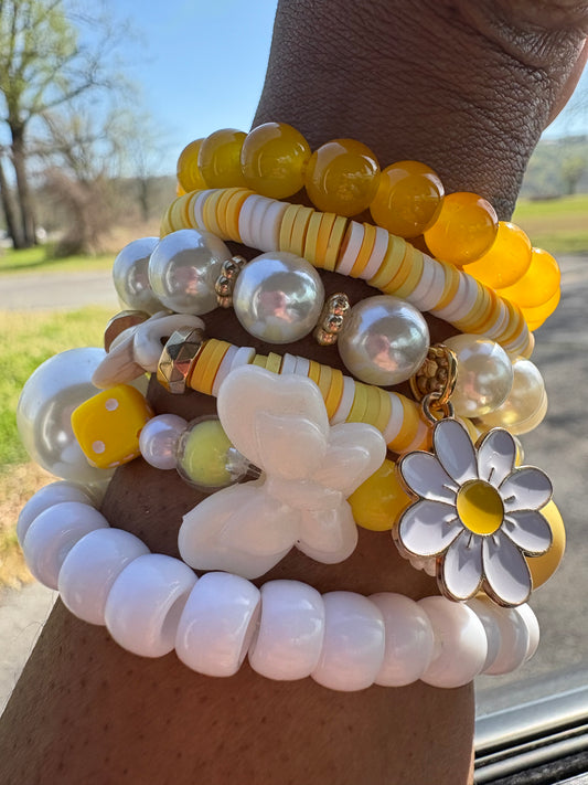 Sunshine Baby Yellow Chunky Beaded Bracelet Stack