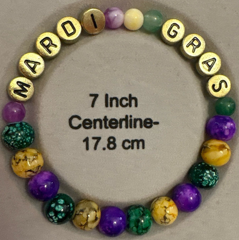 Mardi Gras Themed Natural Stone Bracelet Set