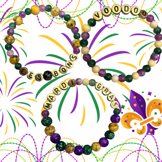 Mardi Gras Themed Natural Stone Bracelet Set