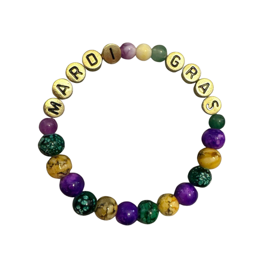 Mardi Gras Themed Natural Stone Bracelet Set