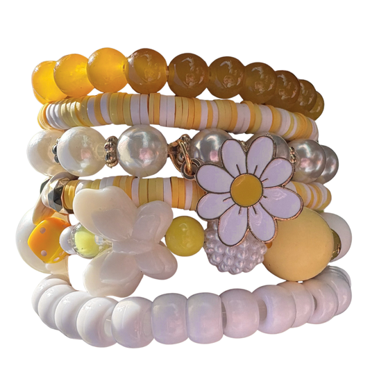 Sunshine Baby Yellow Chunky Beaded Bracelet Stack